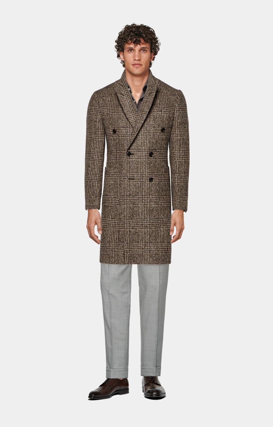 Brown Checked Overcoat