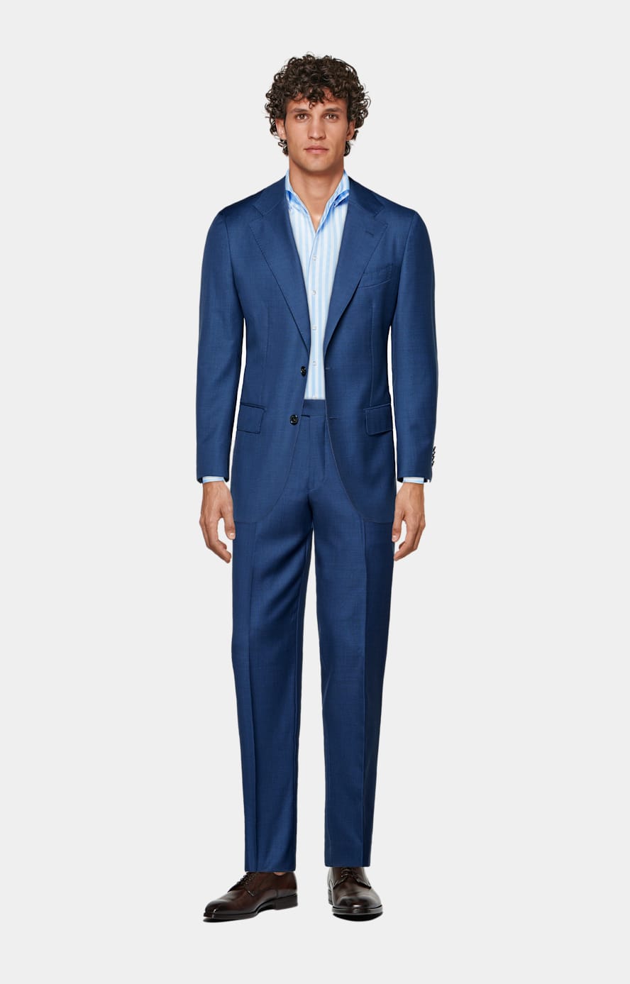 Mid Blue Slim Leg Straight Brescia Suit Trousers