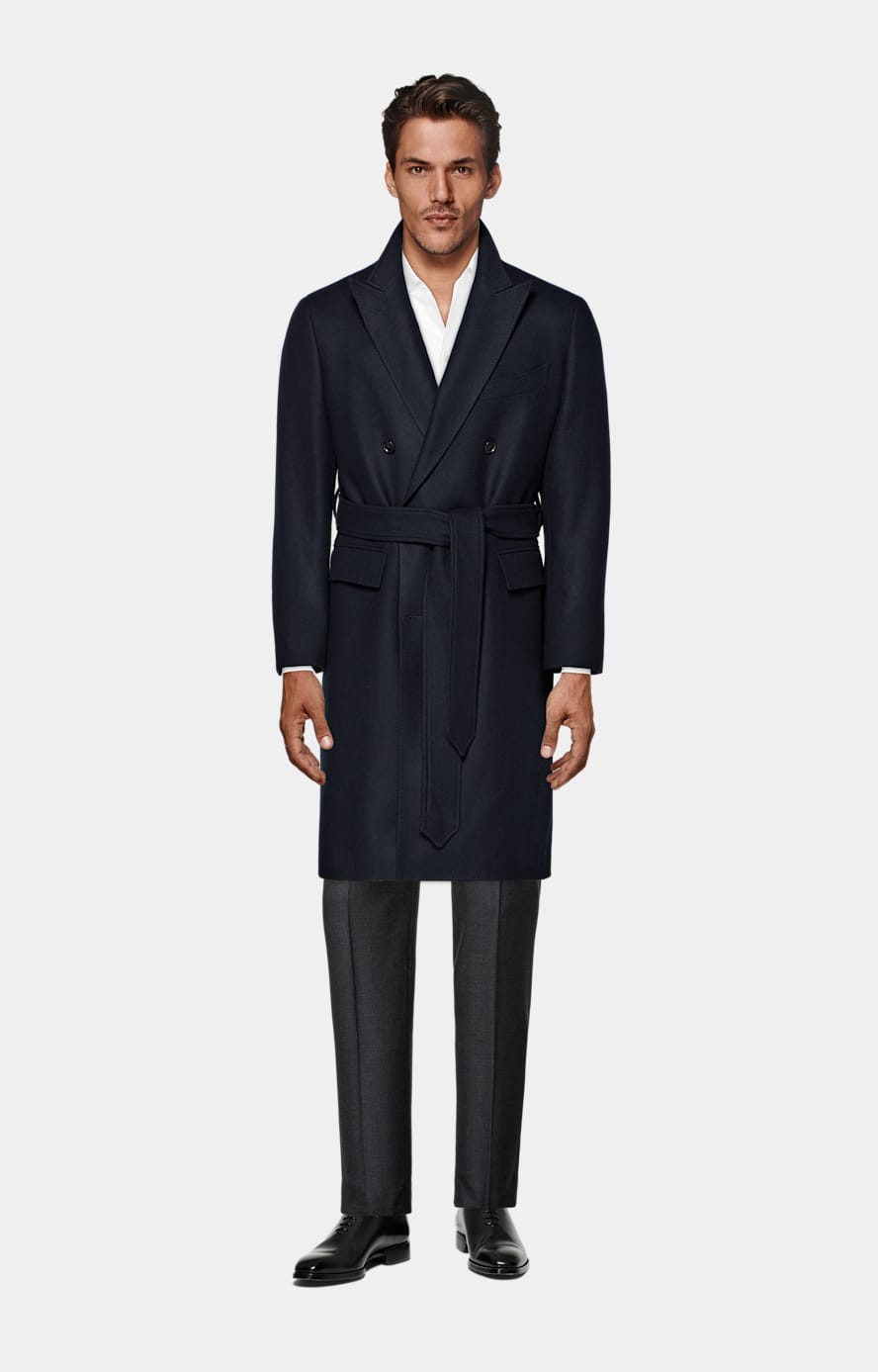 Navy Belted Overcoat in Wool Cashmere SUITSUPPLY SUITSUPPLY The Netherlands
