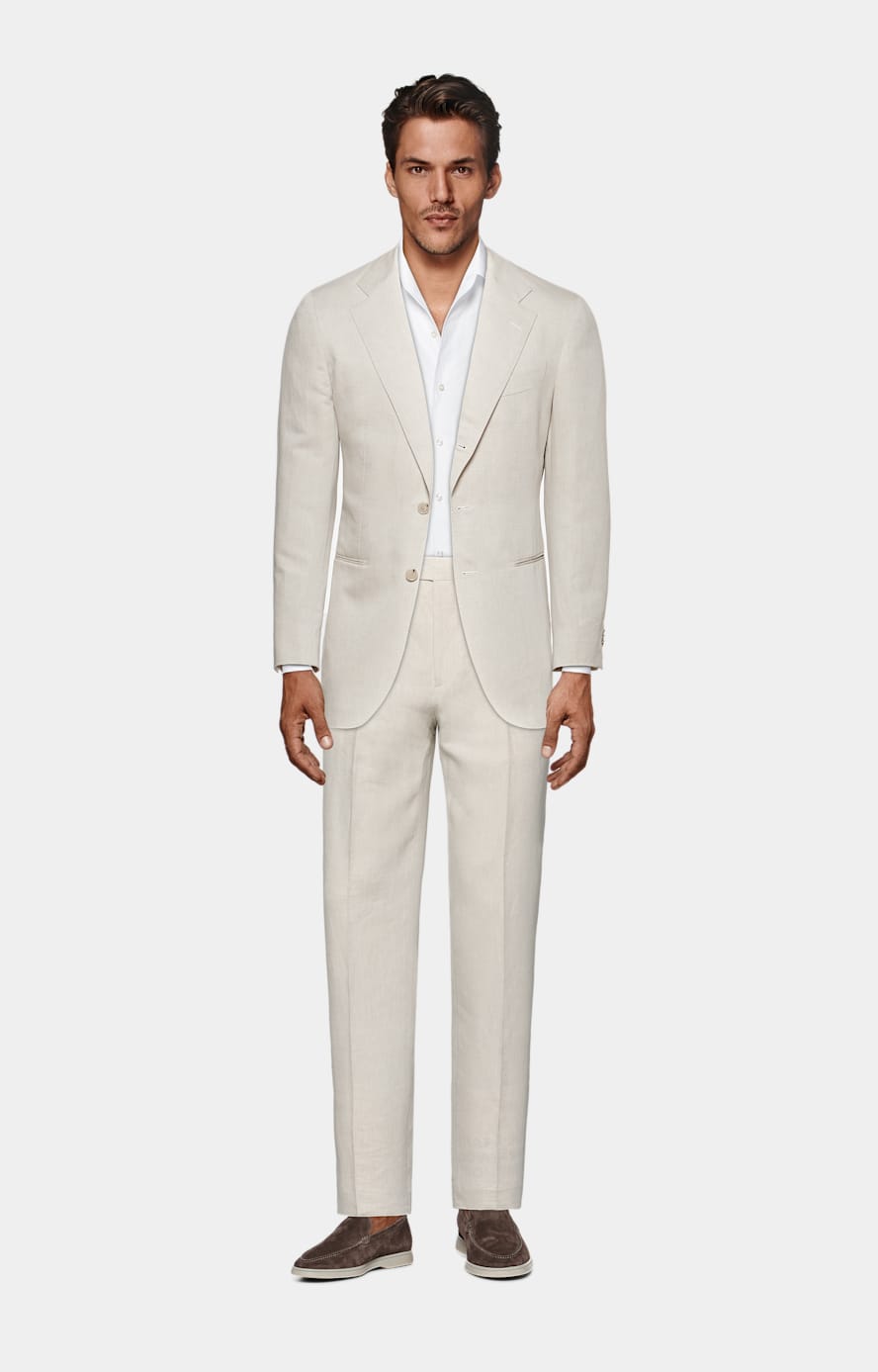 Sand Slim Leg Straight Suit Trousers