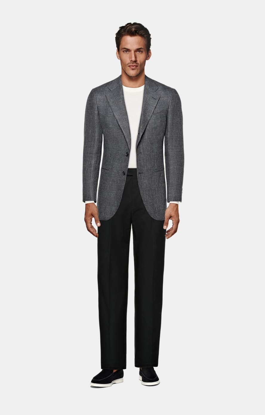 Dark Grey Checked Tailored Fit Havana Blazer