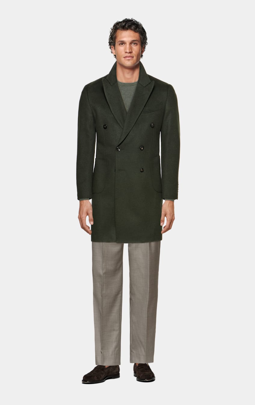 Green double hotsell breasted coat mens