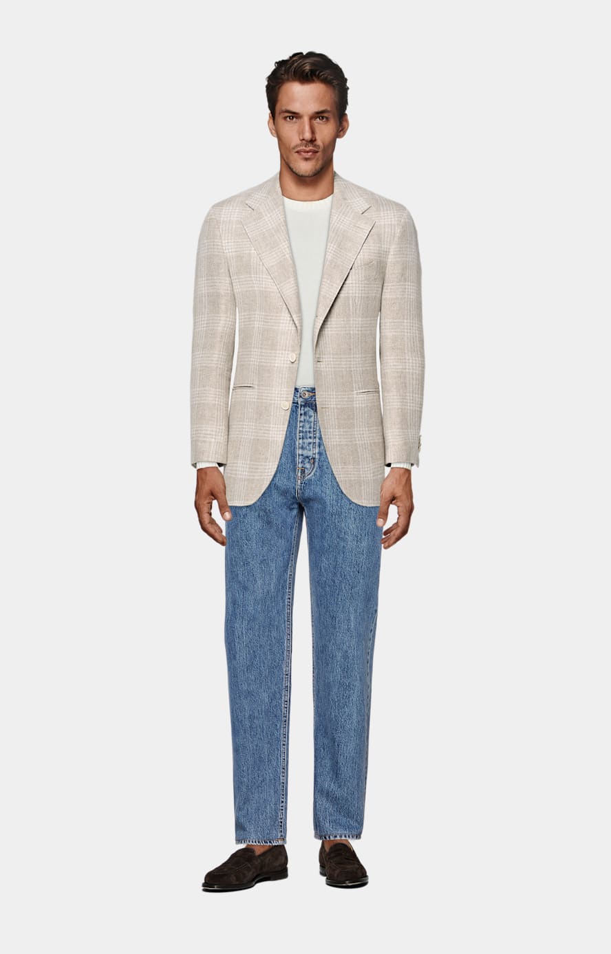 Sand Checked Relaxed Fit Roma Blazer