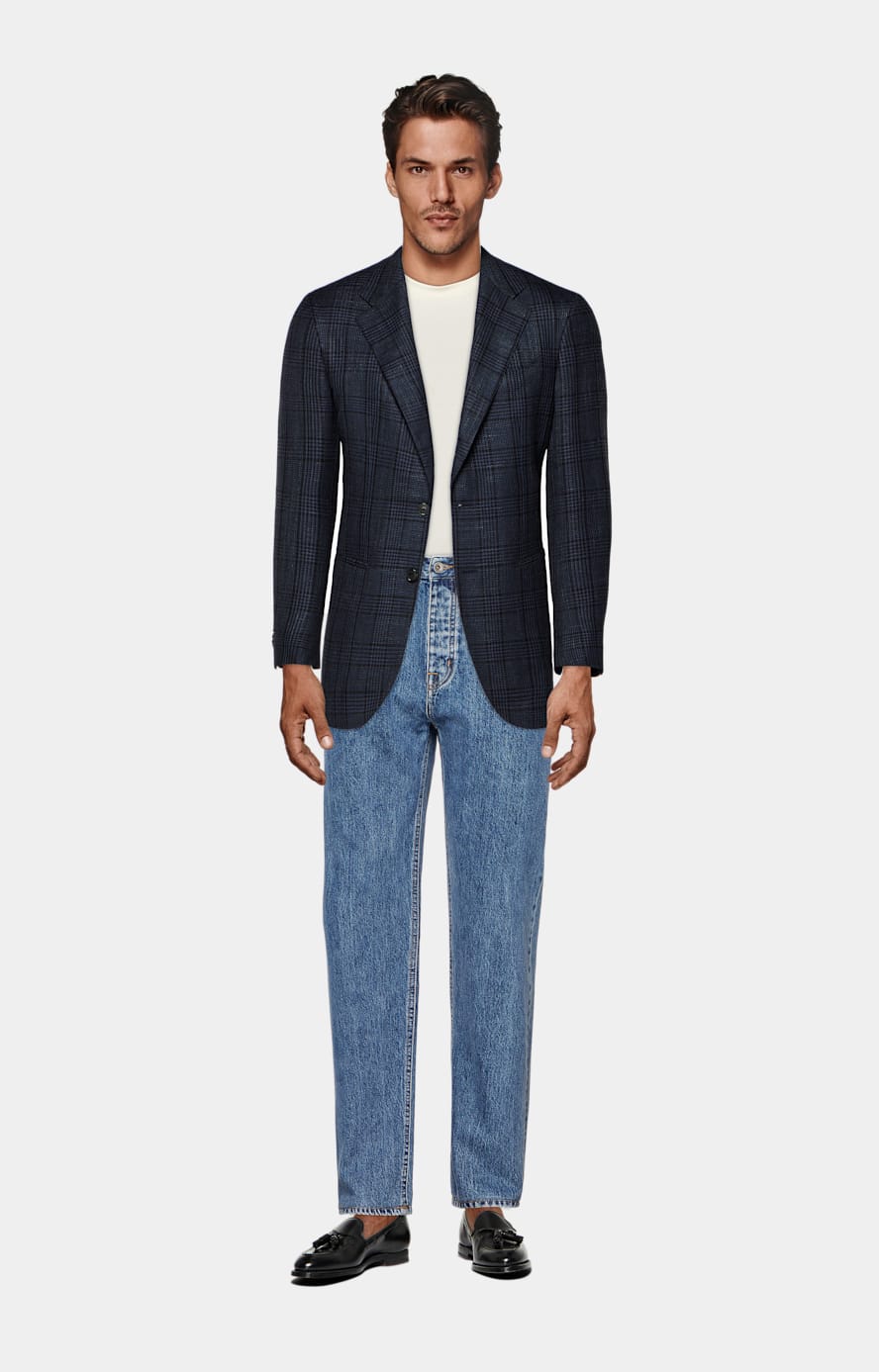 Navy Checked Tailored Fit Havana Blazer