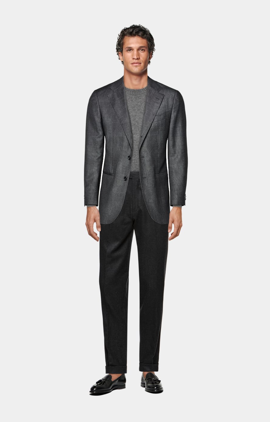 Dark Grey Slim Leg Tapered Trousers in Pure S120 s Wool Flannel SUITSUPPLY SUITSUPPLY Australia