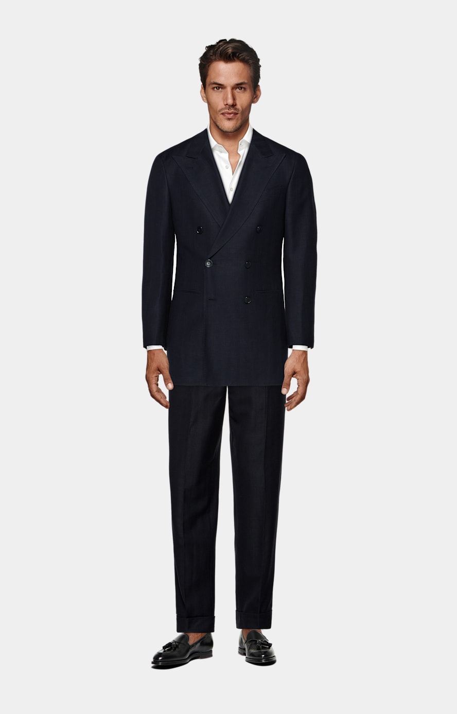 Traje Havana azul marino punto de espiga corte Tailored