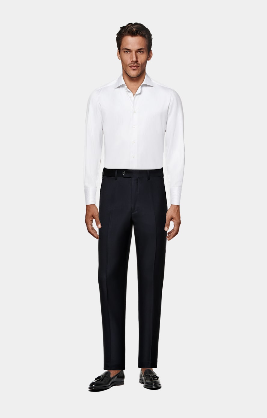 Grey Striped Twill Tailored Fit Shirt