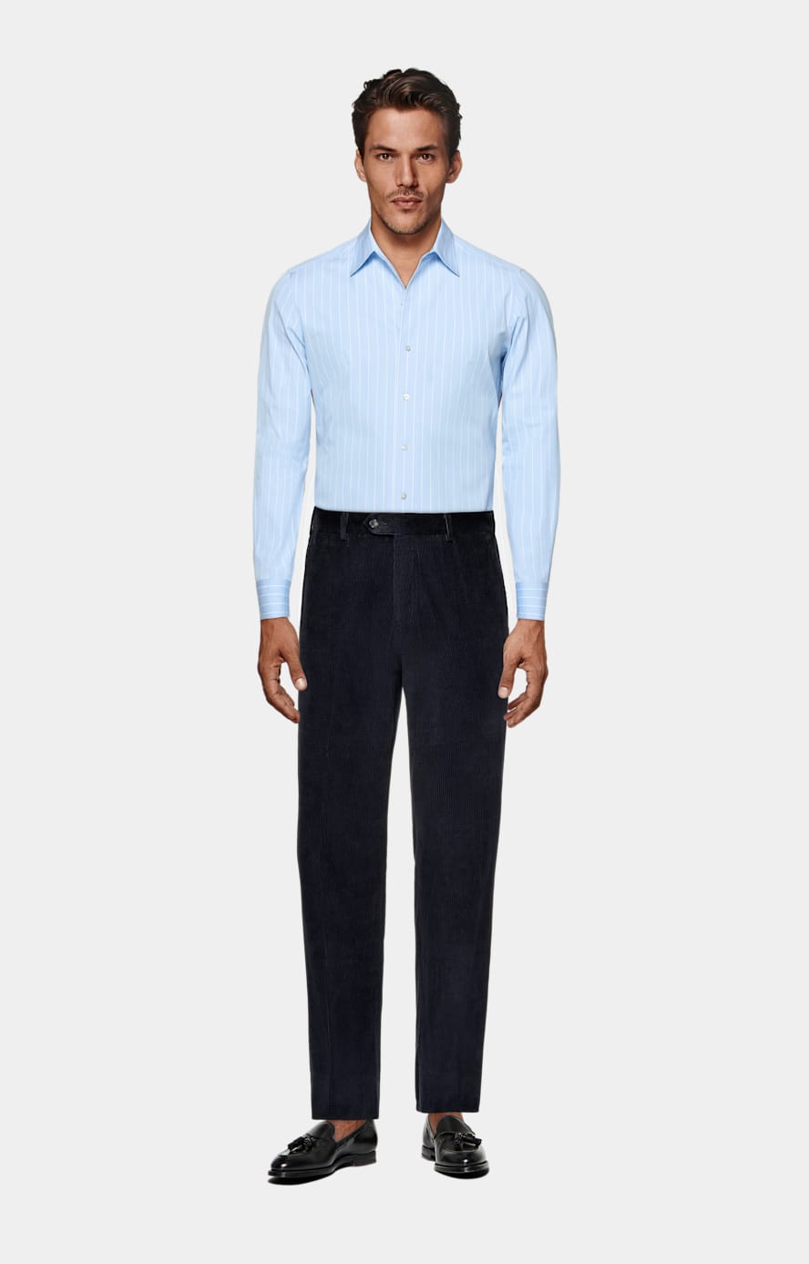 Navy Straight Leg Pants in Pure Cotton Corduroy | SUITSUPPLY Navy Straight Leg Pants in Pure Cotton Corduroy | SUITSUPPLY