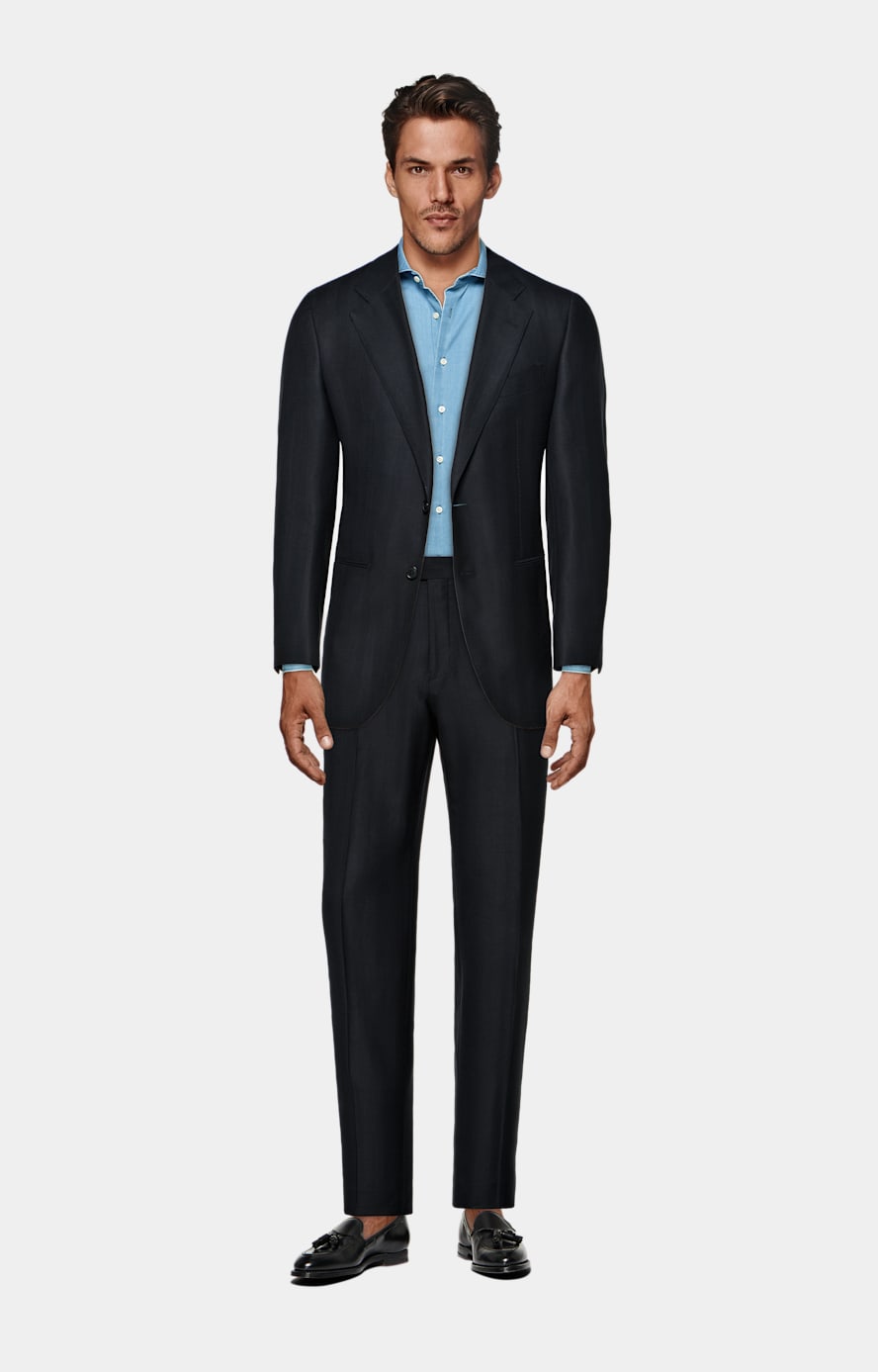 Navy Herringbone Tailored Fit Havana Suit