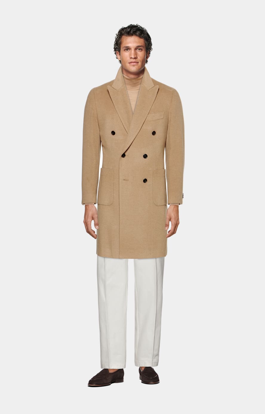 Double breasted camel long coat outlet