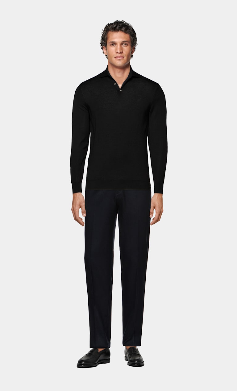 Black Long Sleeve Polo Shirt 