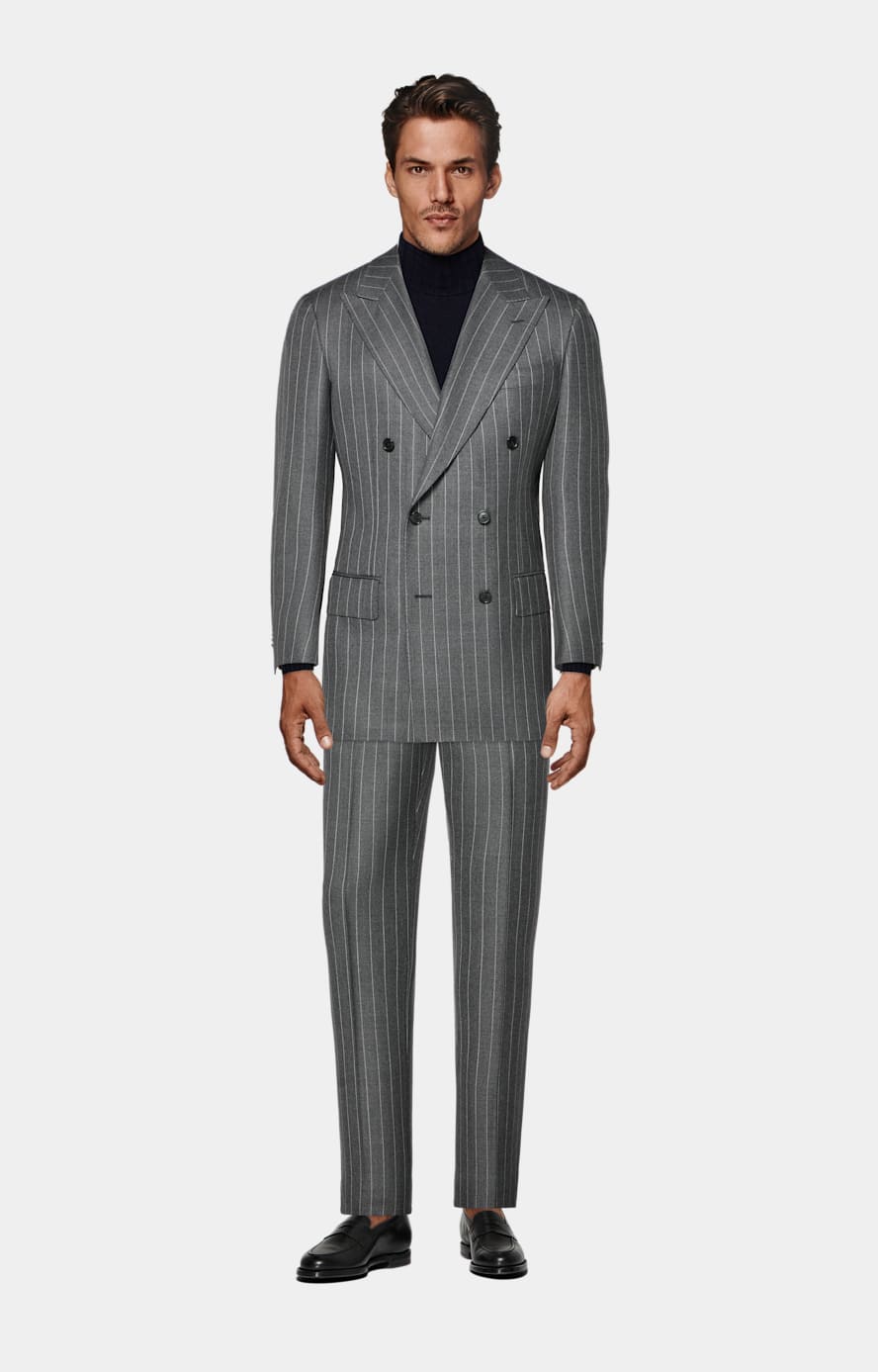 Mid Grey Striped Tailored Fit Milano Suit