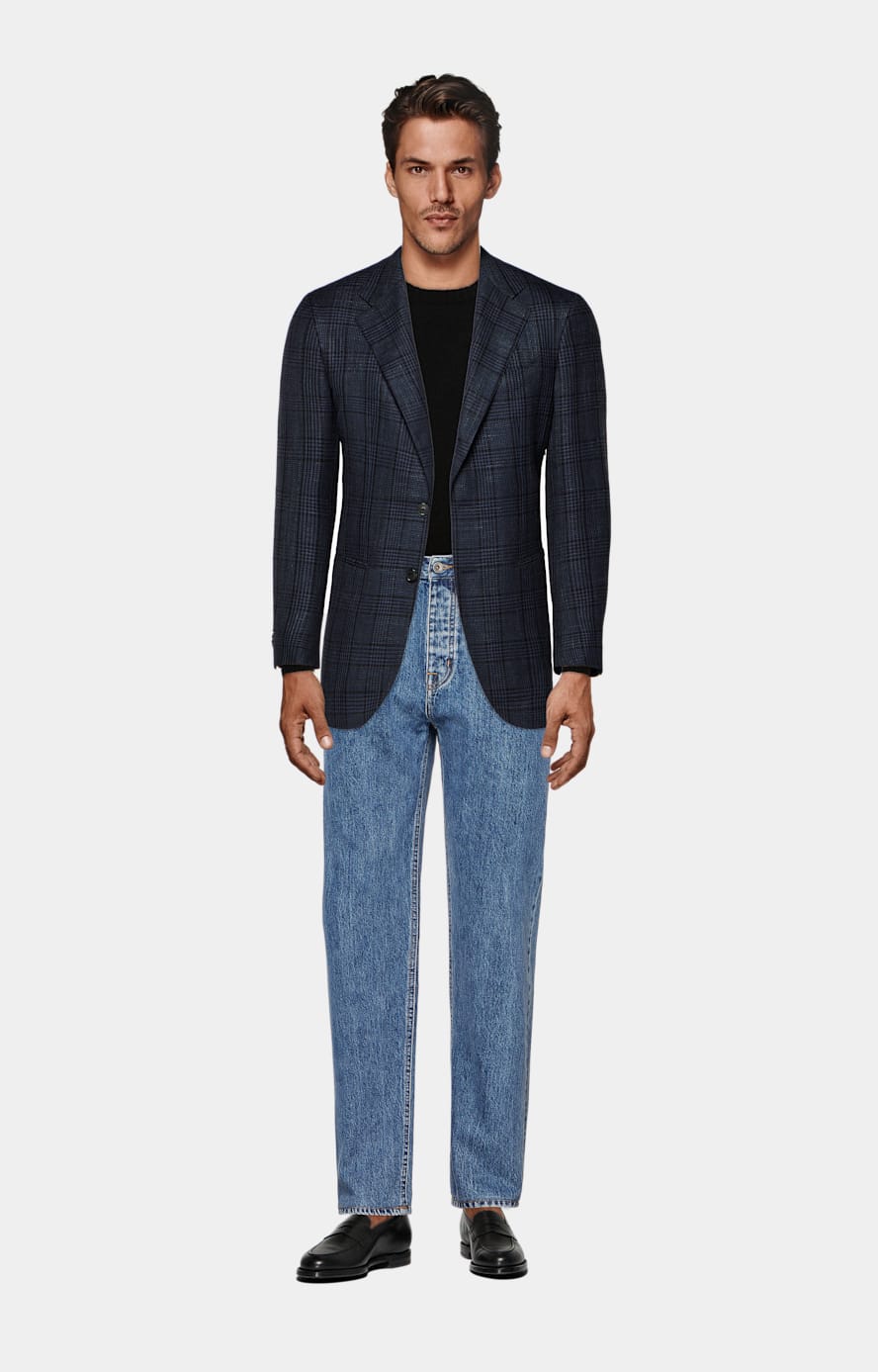 Navy Checked Tailored Fit Havana Blazer