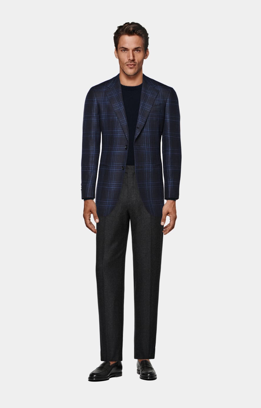 Navy Checked Tailored Fit Havana Blazer