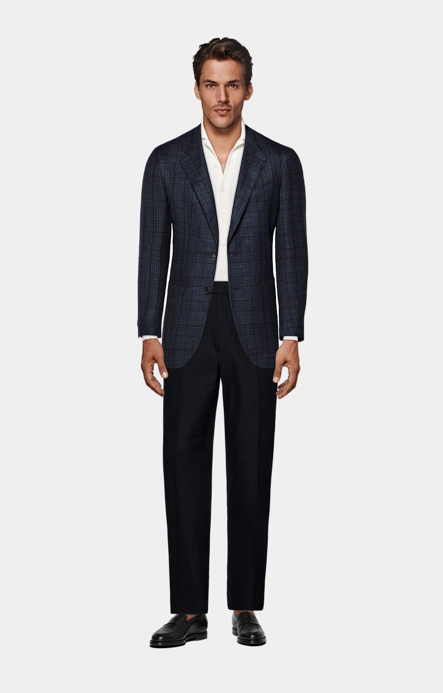 Navy Checked Tailored Fit Havana Blazer