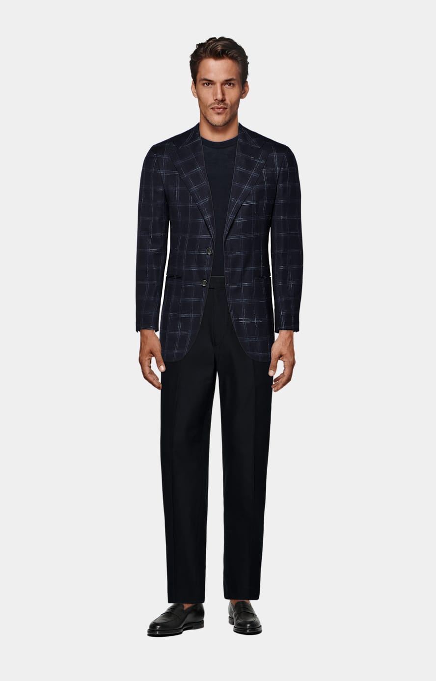 Giacca Havana navy a quadri tailored fit