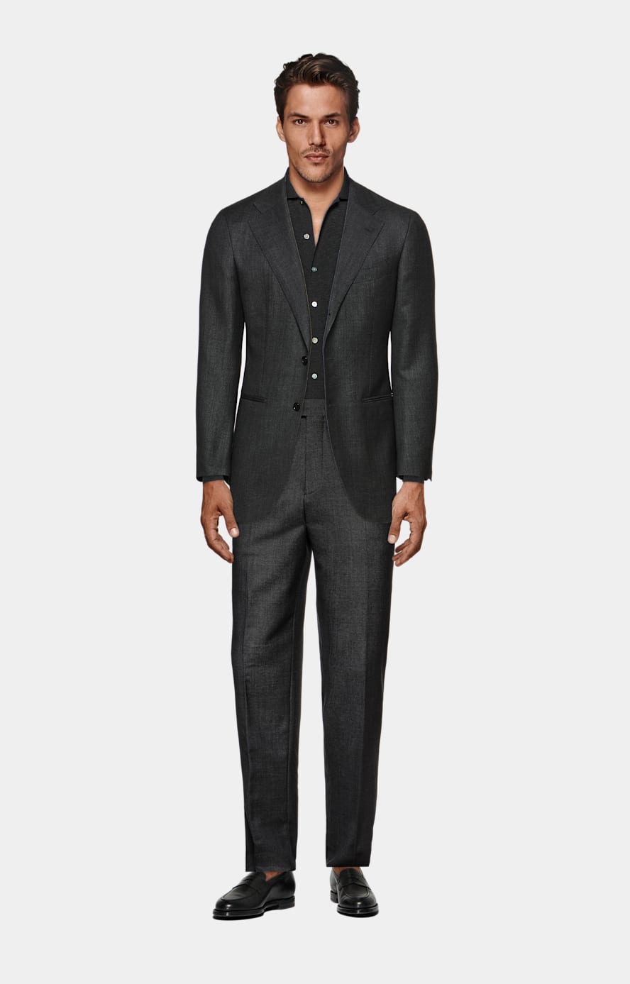 Dark Grey Bird's Eye Slim Leg Straight Suit Trousers in Pure S130's Wool |  SUITSUPPLY | SUITSUPPLY United Kingdom