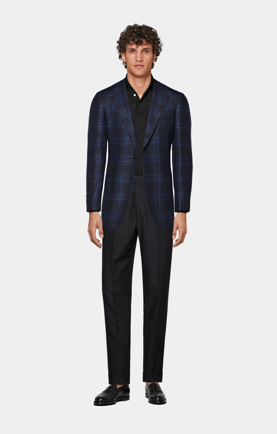 Giacca Havana navy a quadri tailored fit