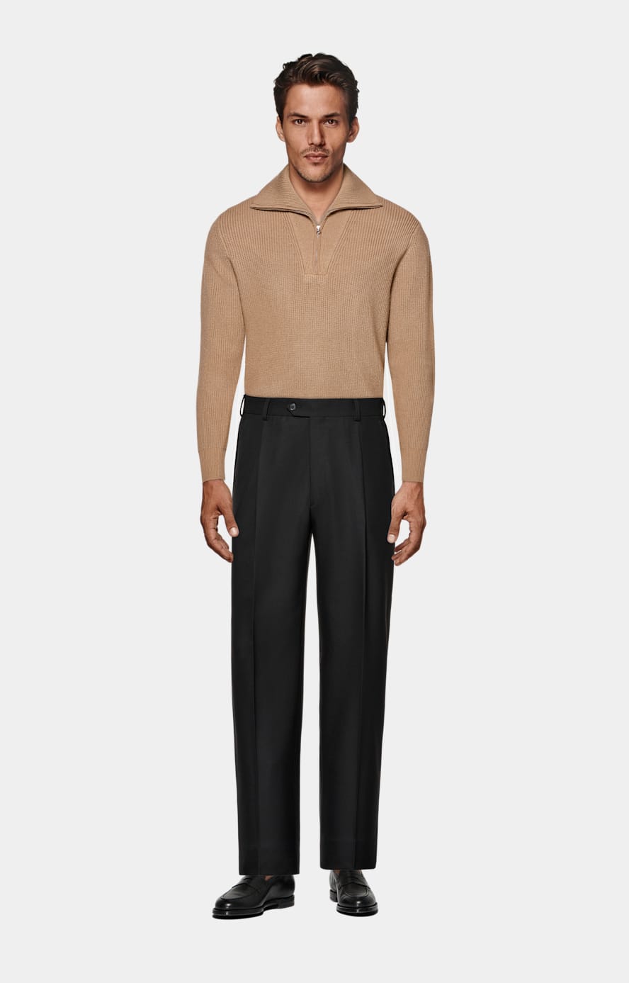 Mid Brown Ribbed Half Zip