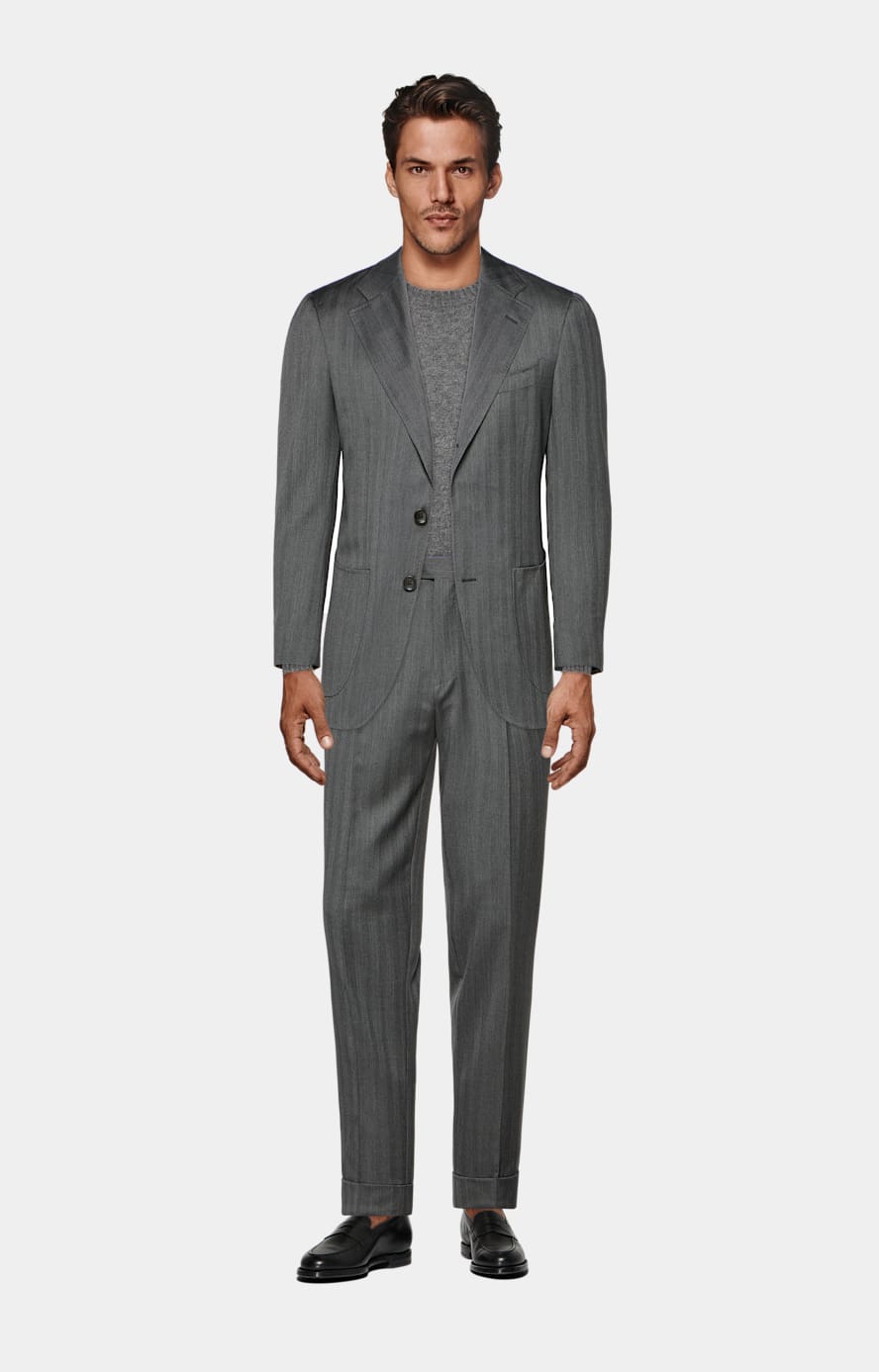 【激安アウトレット!】 Perennial Herringbone Grey Mid Tailored in Suit Havana Fit スーツ