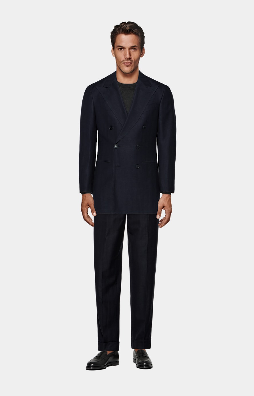 Traje Havana azul marino punto de espiga corte Tailored