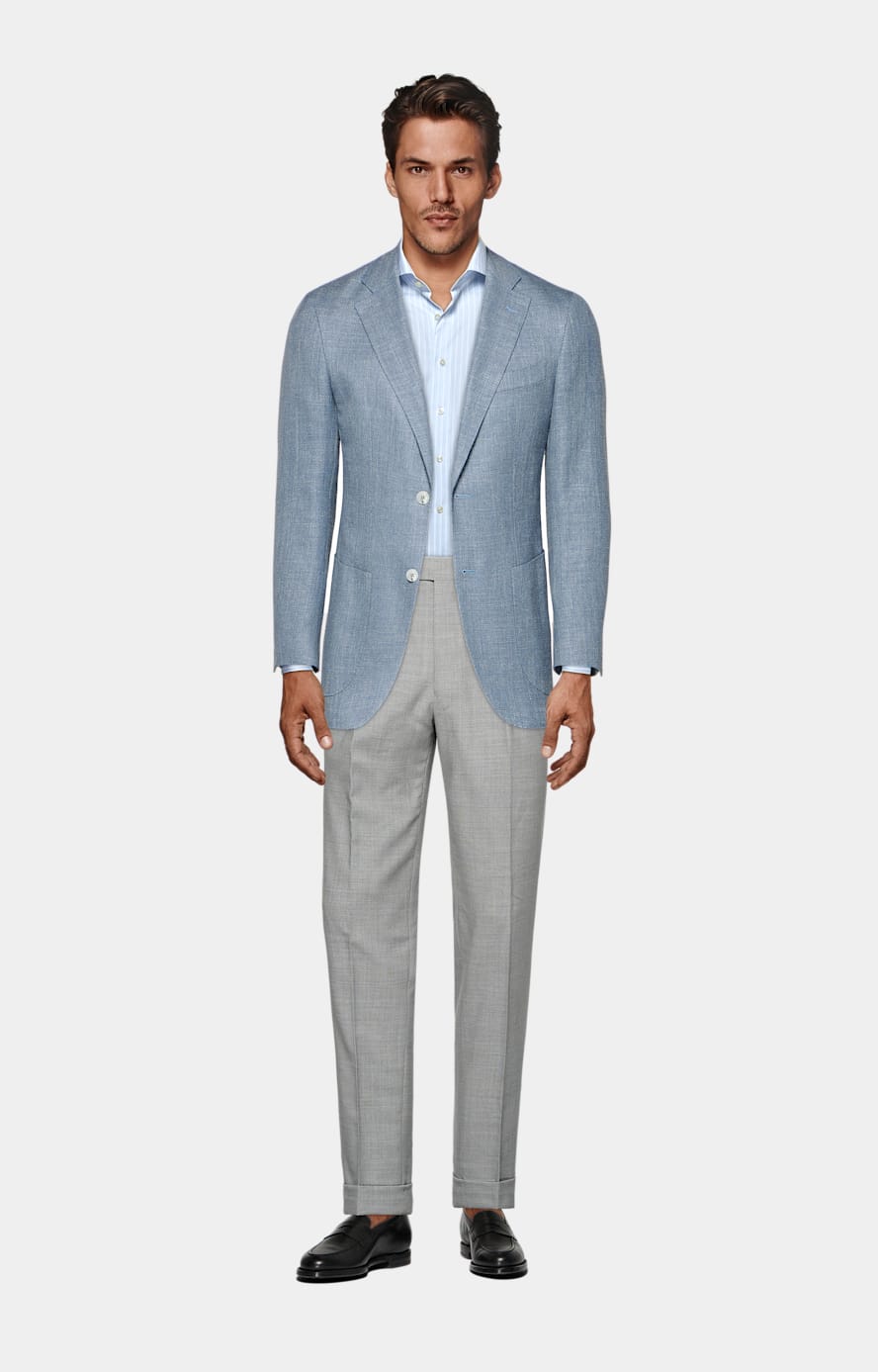Men'S Light Grey Tapered Fit Formal Trousers