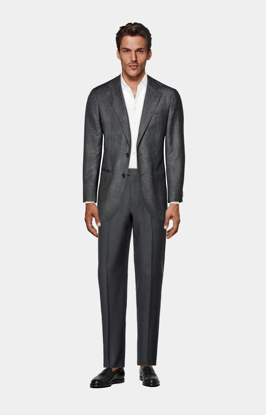 Dark Grey Bird's Eye Tailored Fit Havana Suit Jacket