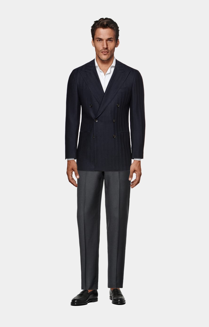 Grey Striped Twill Tailored Fit Shirt