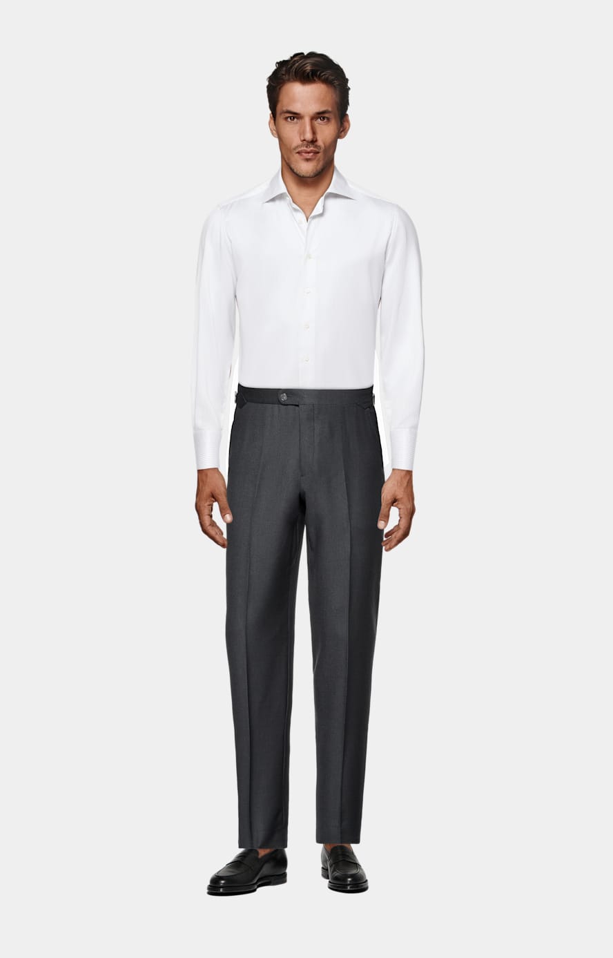 Grey Striped Twill Tailored Fit Shirt