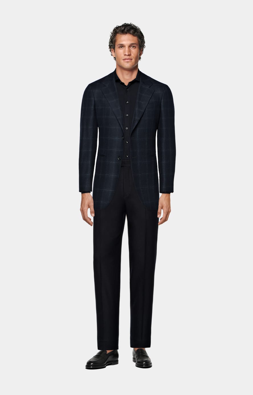 Navy Tailored Fit Shirt in Egyptian Cotton Flannel SUITSUPPLY SUITSUPPLY The Netherlands