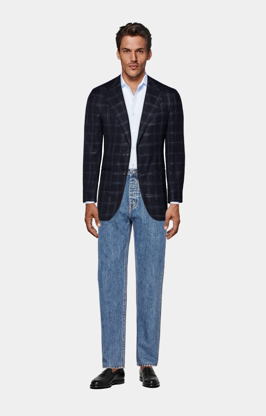 Giacca Havana navy a quadri tailored fit