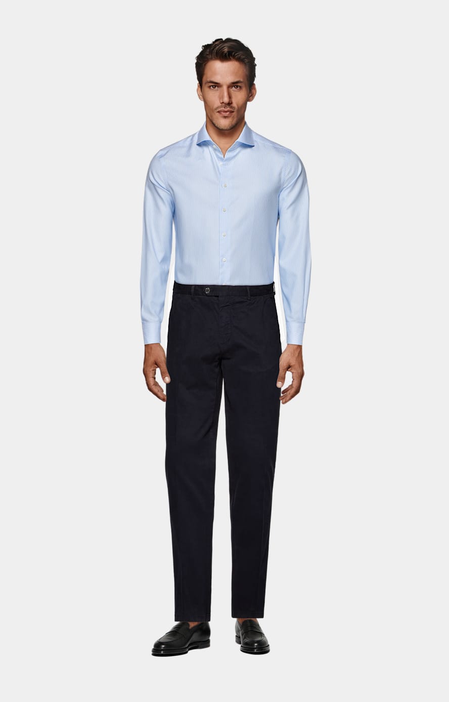 Chemise en oxford coupe très ajustée bleu clair à rayures