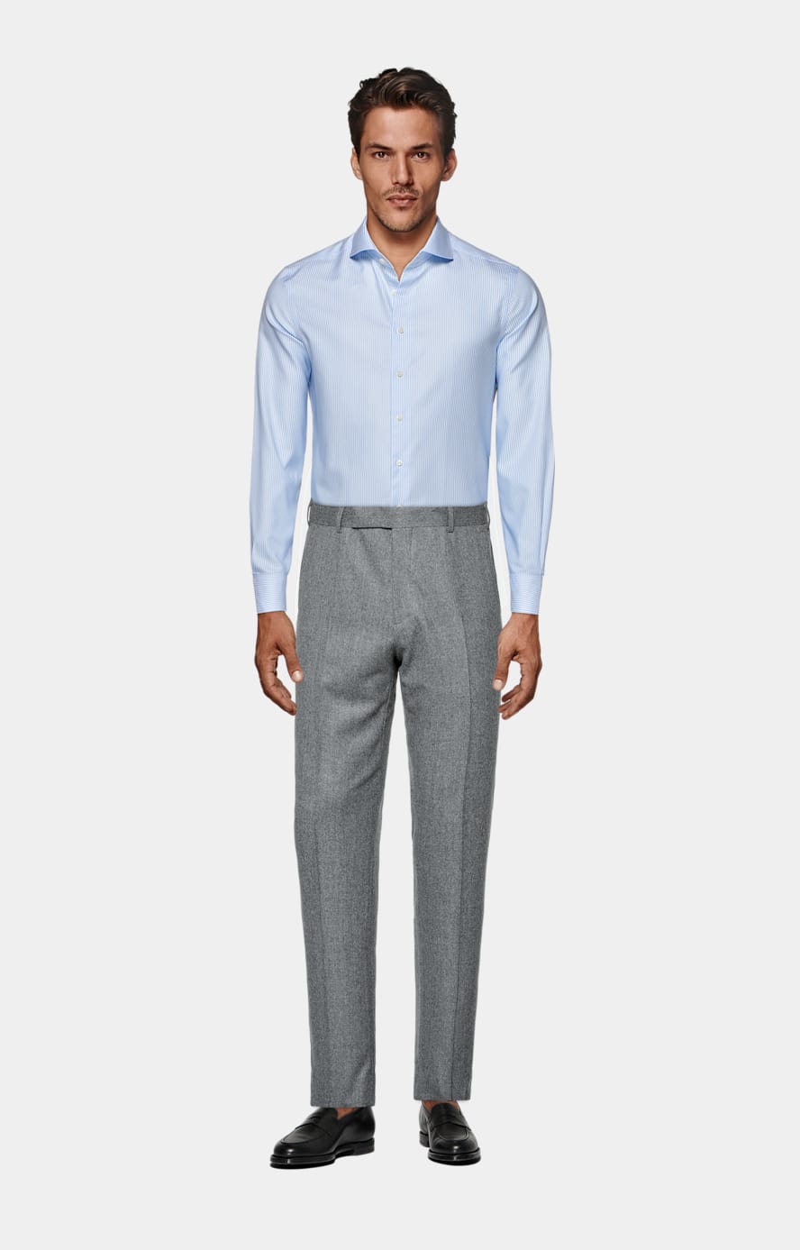 Chemise en oxford coupe très ajustée bleu clair à rayures