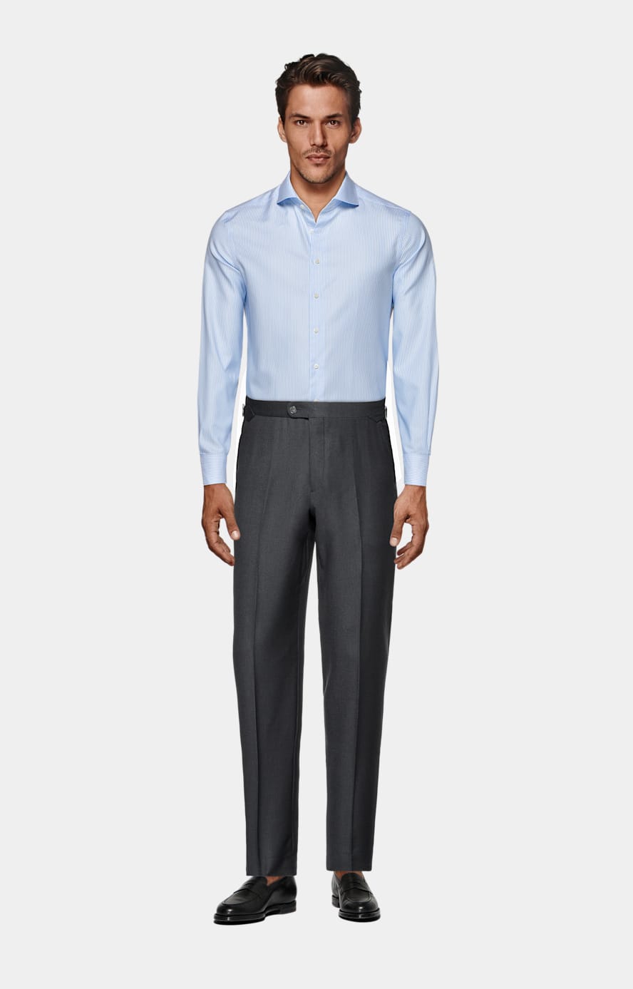 Chemise en oxford coupe très ajustée bleu clair à rayures