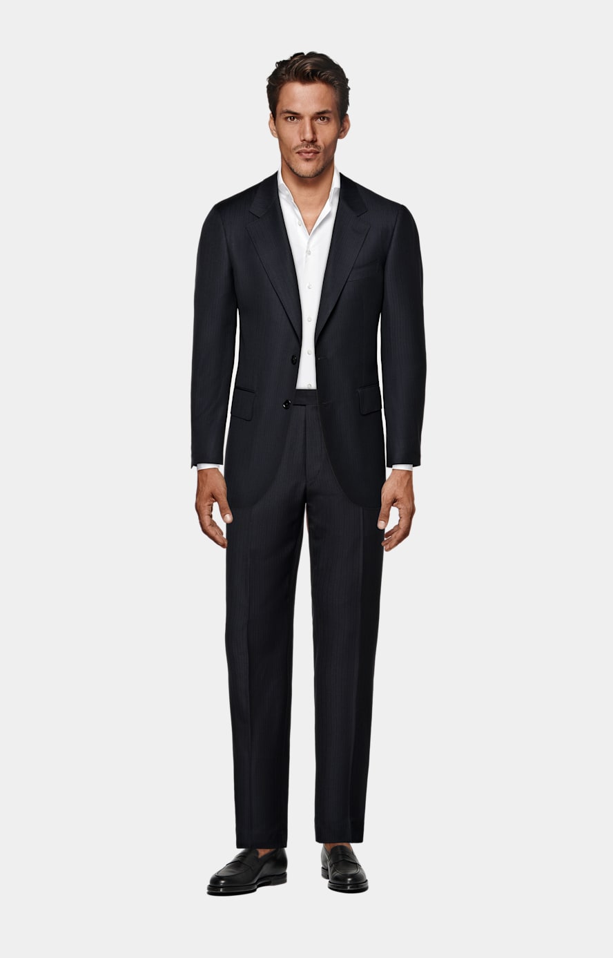 Navy Striped Tailored Fit Milano Suit