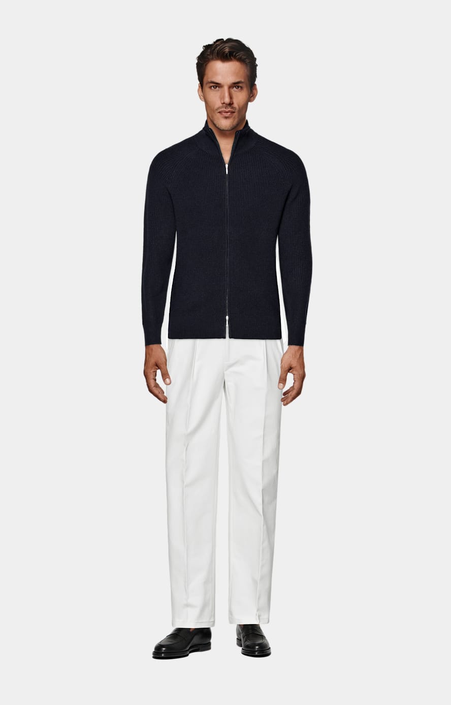 Navy Ribbed Zip Cardigan