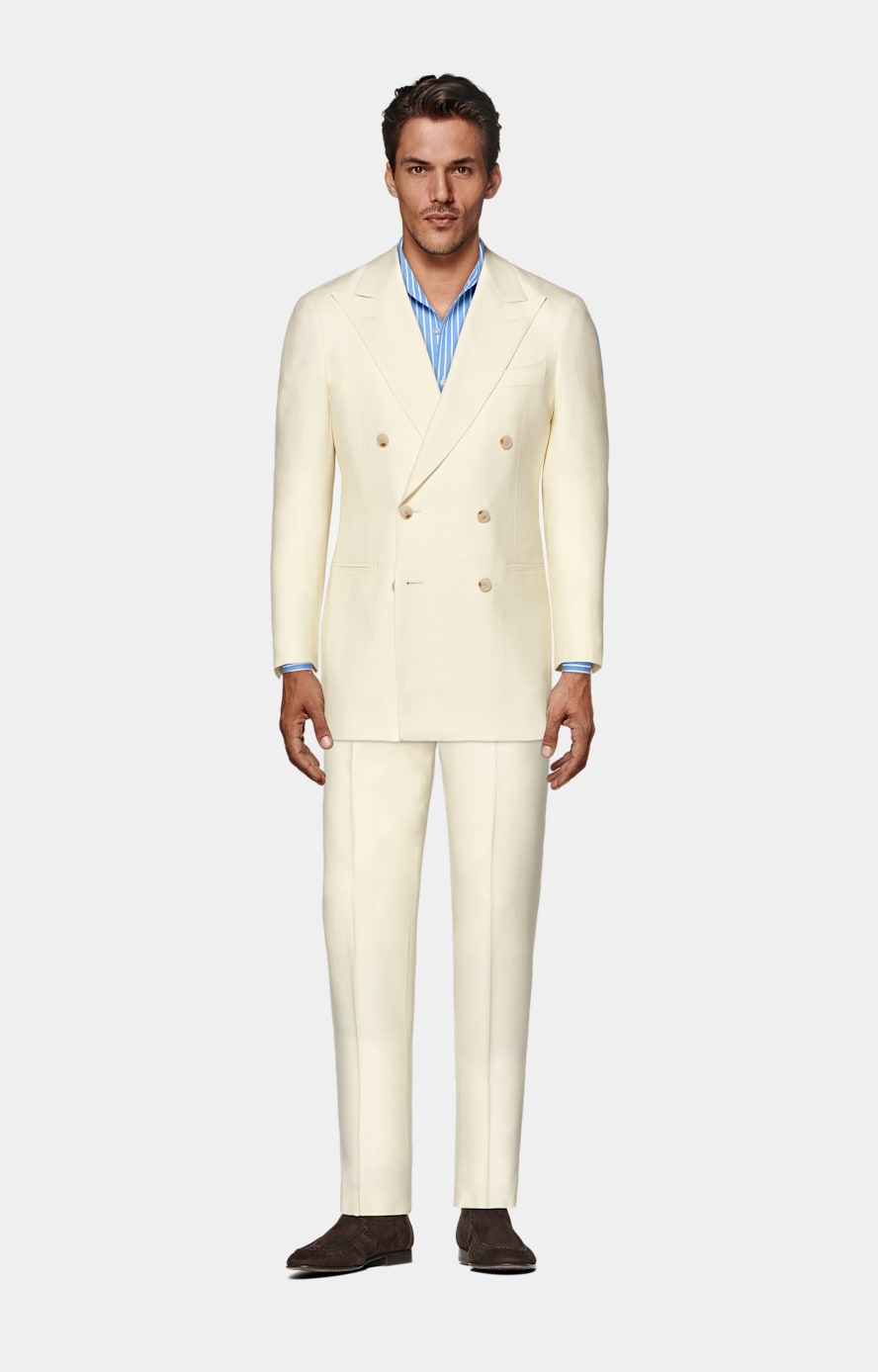 Havana Anzug off-white Fischgrätmuster Tailored Fit
