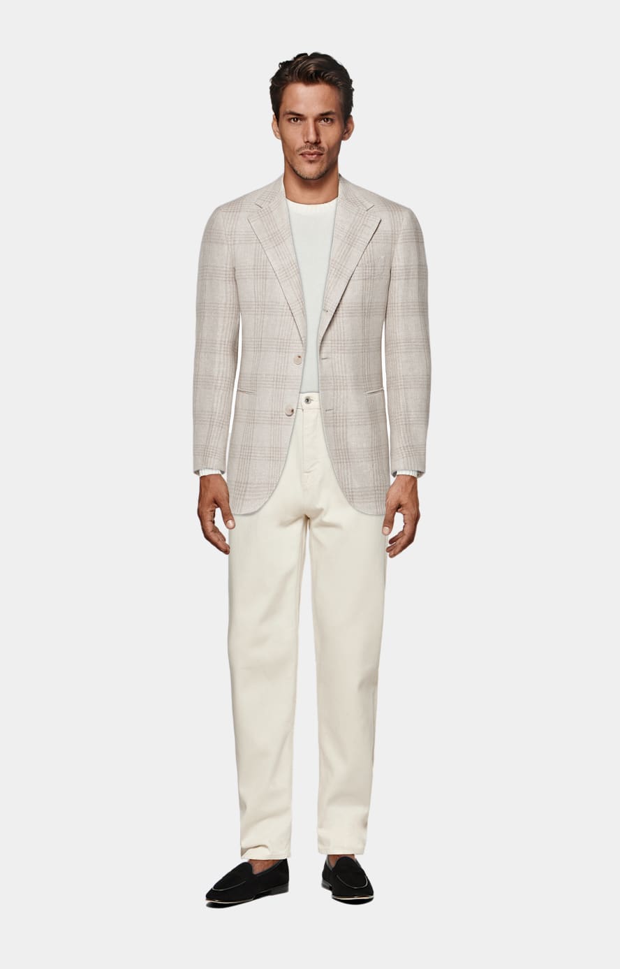 Light Taupe Checked Relaxed Fit Roma Blazer