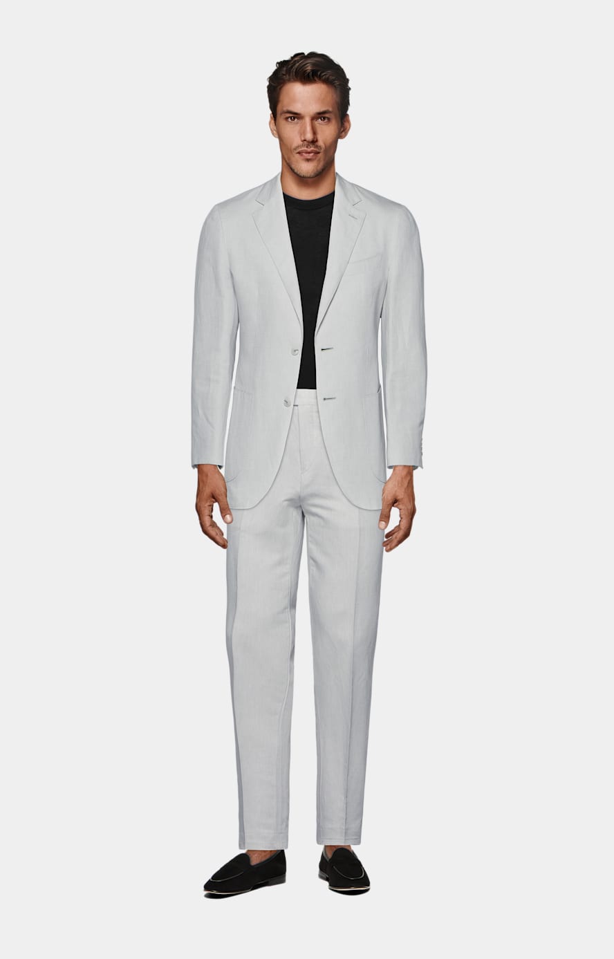 Light Grey Slim Leg Straight Trousers