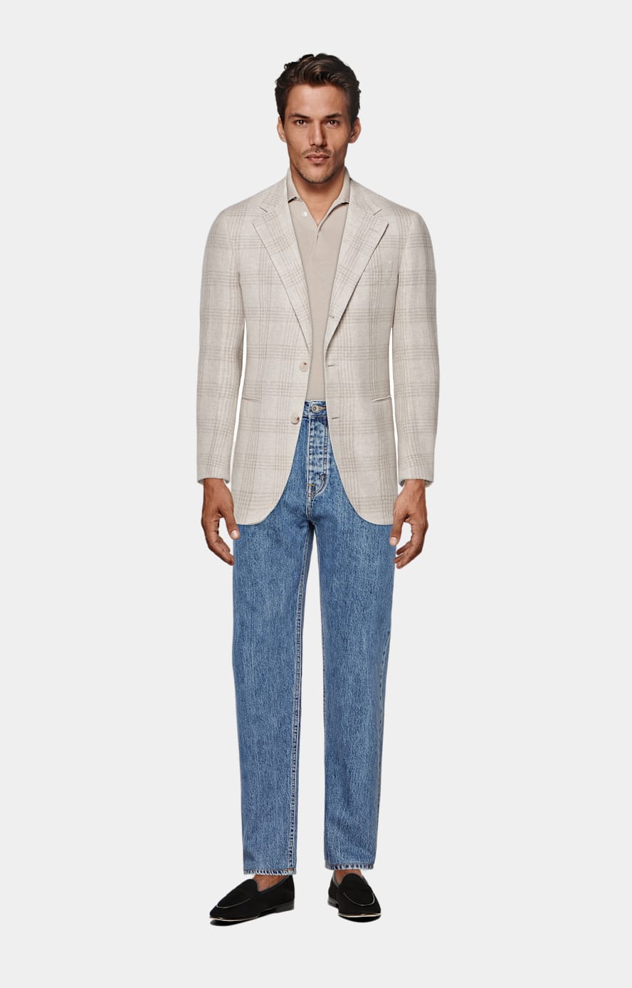 Light Taupe Checked Relaxed Fit Roma Blazer