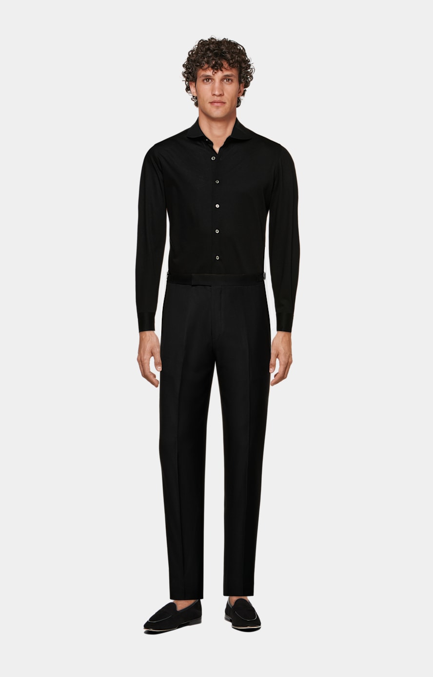 Black Slim Leg Straight Tuxedo Trousers