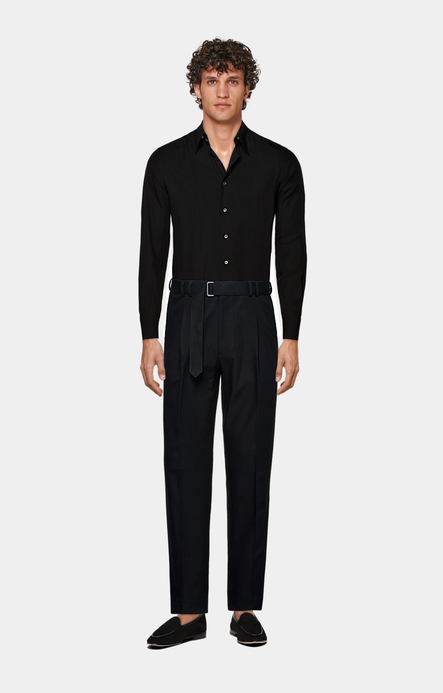 Navy Wide Leg Tapered Sortino Trousers