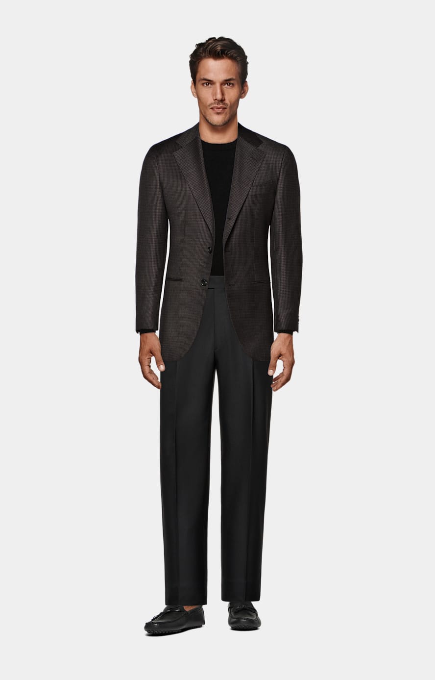 最も信頼できる Tailored Houndstooth Brown Dark Fit Wool in Blazer Havana ジャケット・アウター