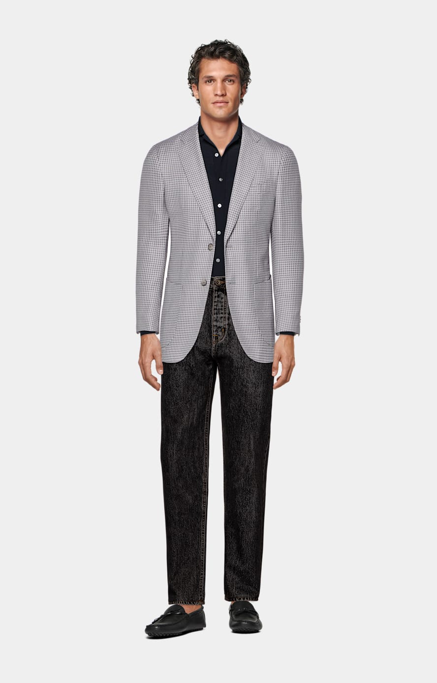 Navy Merino Long Sleeve Polo Cardigan in Pure Wool SUITSUPPLY US