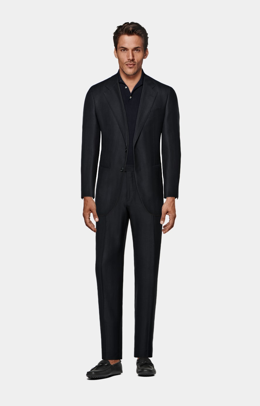 Navy Herringbone Tailored Fit Havana Suit