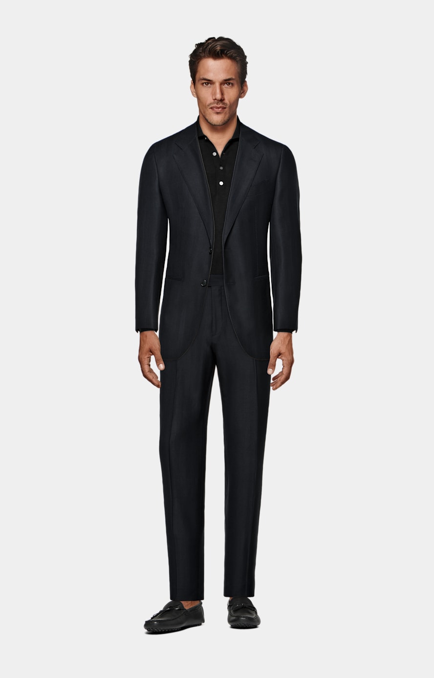 Navy Herringbone Tailored Fit Havana Suit