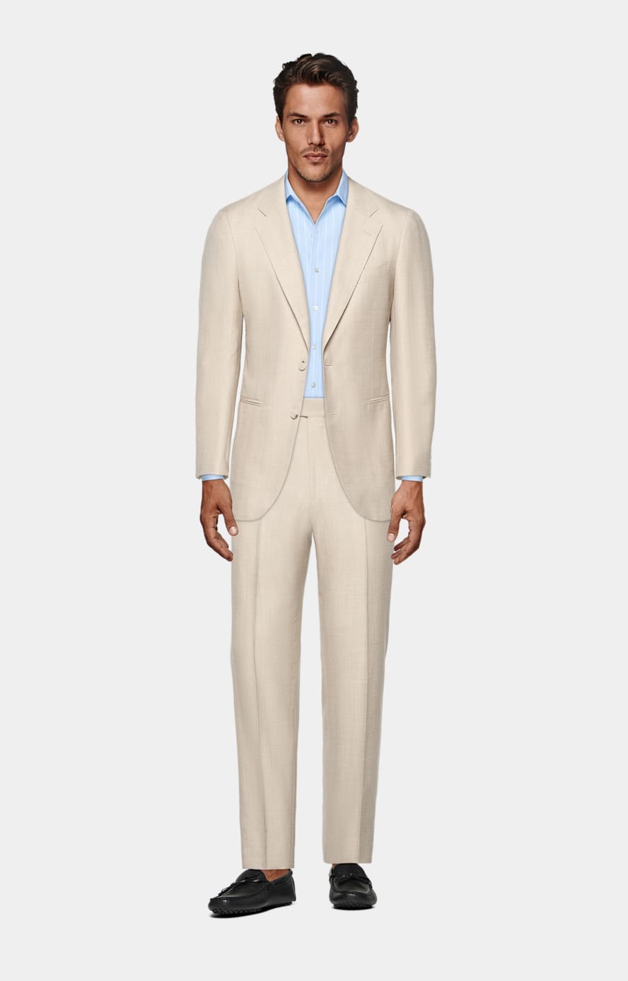 Havana Anzug sand Fischgrätmuster Tailored Fit