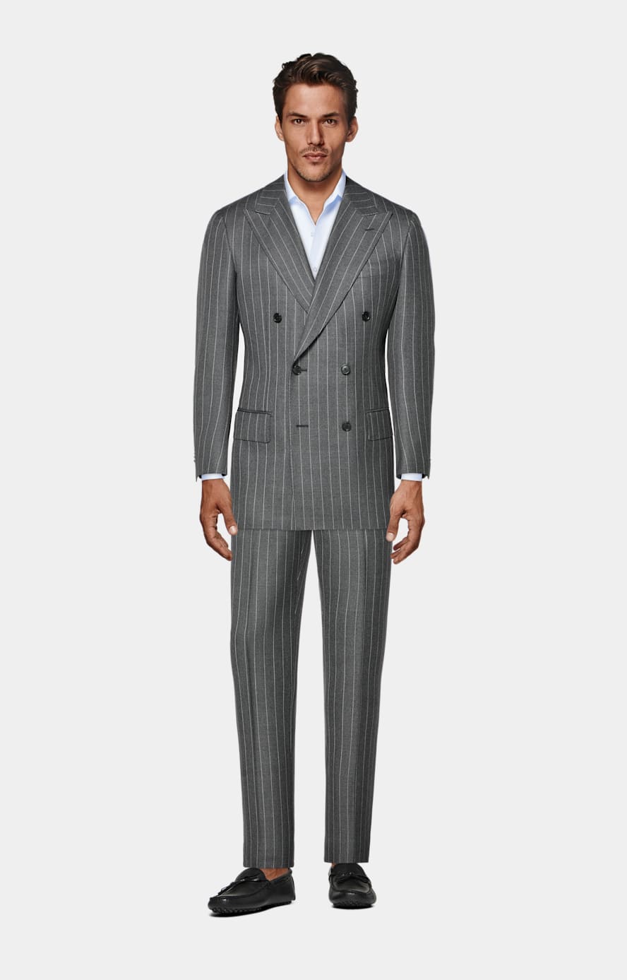 Mid Grey Striped Tailored Fit Milano Suit