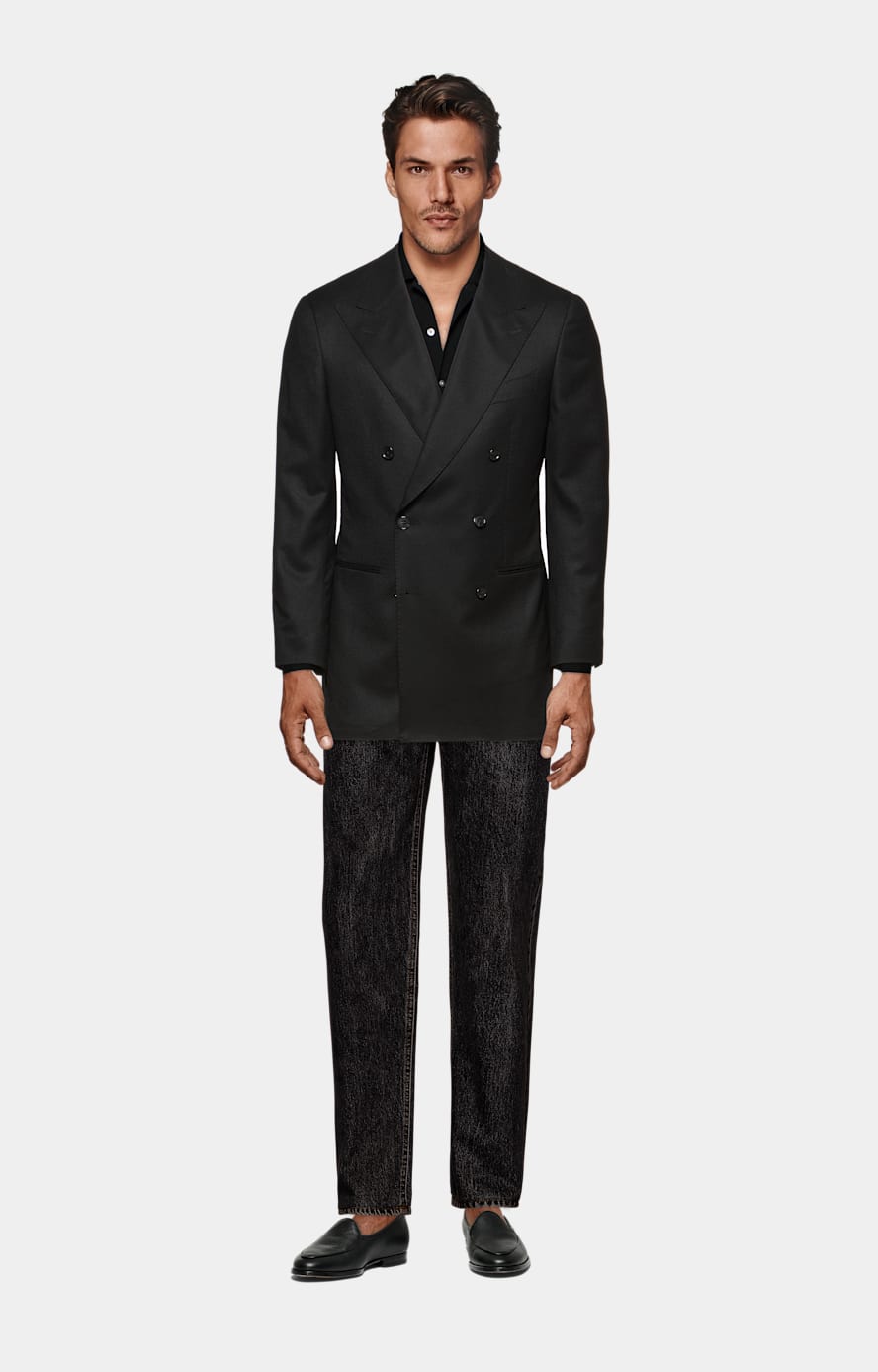 Black Merino Long Sleeve Polo Cardigan
