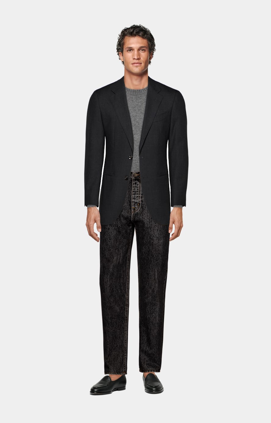 Black blazer dark grey pants online